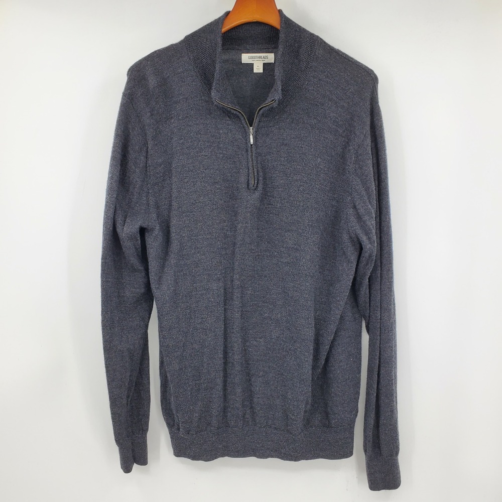 Goodthreads Mens XL 100% Merino Wool 1/4 Zip Sweater Gray Pullover Minimalist